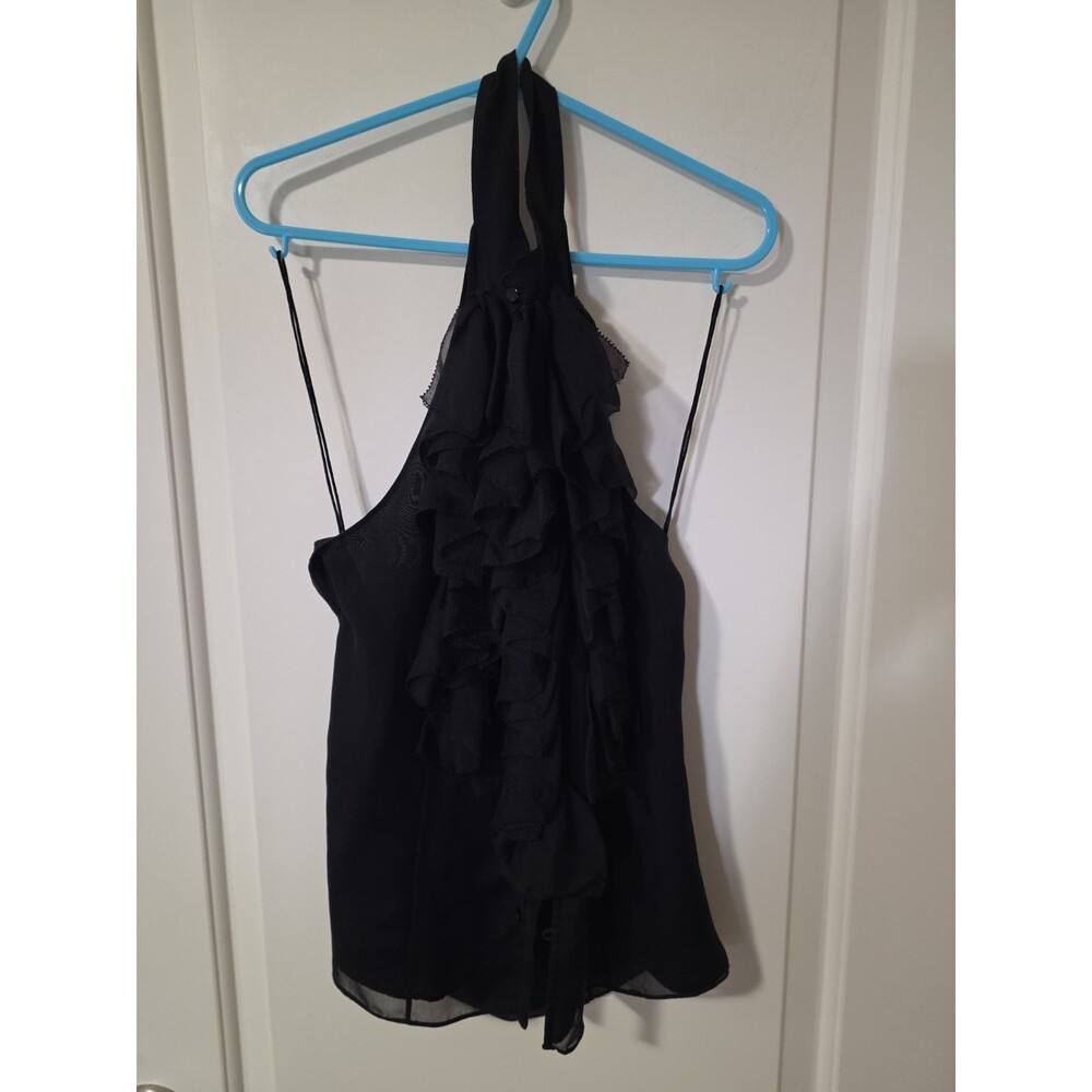 Ralph Lauren Rugby Silk Sheer Black Halter Top Ruffle Open Back Whimsigoth Sz 2